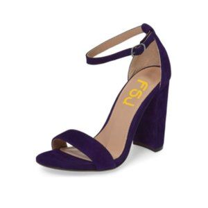 FSJ Navy Chunky Heel Ankle Strap Sandals